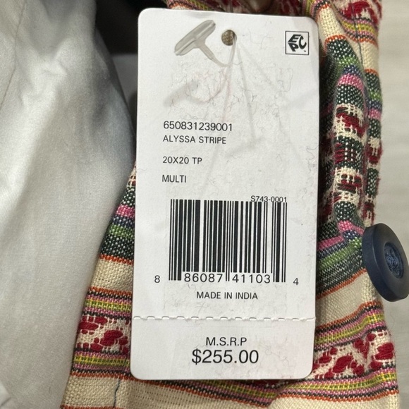 Ralph Lauren Alyssa Multicolor Striped Throw Pillow MSRP $255 20x20 Cotton/Linen - Picture 3 of 16